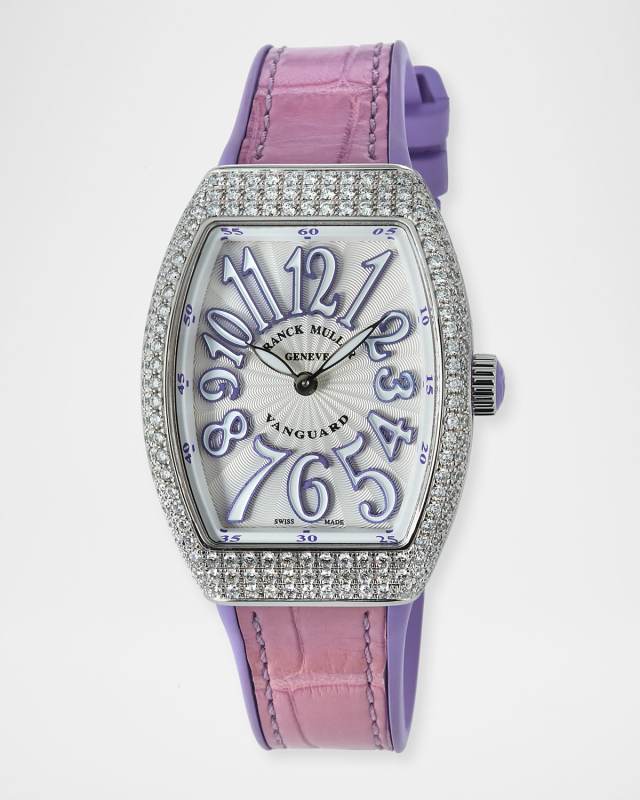 Lady Vanguard Watch with Diamonds & Alligator Strap, Purple